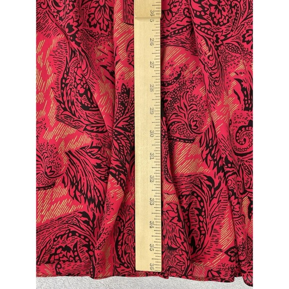 On The Rocks Vintage Dress Women's 11/12 Red Black Gold Floral Print 80s Pockets - Picture 9 of 15